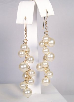 Gold Filled Earrings with Ivory Swarovski Clustered Pearls - Wedding Earrings - Bridal