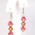 Indian Pnk Crystal and Copper Pearl Earrings - Perfect for a summer wedding jewelry selection