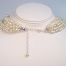 5 Strand Pearl and Crystal Wedding Necklace - Ivory Pearls - Silk Crystals