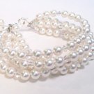 5 Strand White Pearl and Clear Crystal Wedding Jewelry Bracelet