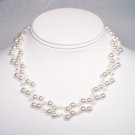 Double Strand Pearl and Crystal Illusion Wedding Necklace