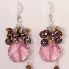 Circle Pendant with Pearl and Crystal Clusters Earrings - Sterling Silver