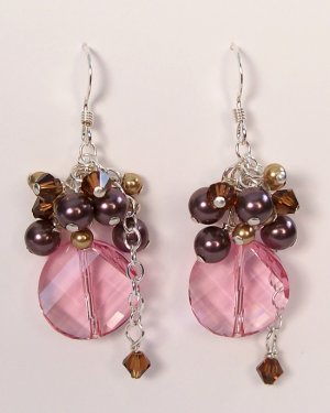 Circle Pendant with Pearl and Crystal Clusters Earrings - Sterling Silver
