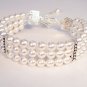 White PearlTriple Strand Swarovski Cuff Wedding Jewelry Bracelet