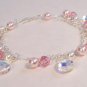 Pink Bracelet with Crystal Teardrops and Pink Pearls - Sterling Silver