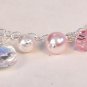 Pink Bracelet with Crystal Teardrops and Pink Pearls - Sterling Silver