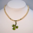 Shamrock Green Clover Necklace with Gold Pearls