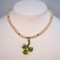 Shamrock Green Clover Necklace with Gold Pearls