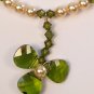Shamrock Green Clover Necklace with Gold Pearls