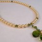 Shamrock Green Clover Necklace with Gold Pearls