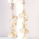 Cassidy Earrings with Ivory Pearls Gold Shadow Crystals and CZ Leverbacks