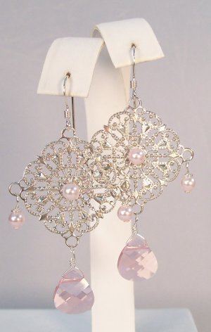 Teardrop Lace Earrings In Light Pink