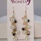 Cassidy Earrings with Ivory Pearls Deep Brown Pearls and Golden Shadow Crystals