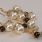 Cassidy Earrings with Ivory Pearls Deep Brown Pearls and Golden Shadow Crystals