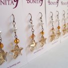 Brown Starfish with Orange Crystals and White Pearls - Bronze Wire - Beach Wedding Earrings Jewelry