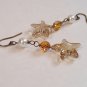 Brown Starfish with Orange Crystals and White Pearls - Bronze Wire - Beach Wedding Earrings Jewelry