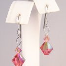 Small Diamond Drop Crystal Earrings in Pink - Bridesmaid Wedding Earrings