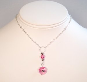 Pink Flower Crystal Pendant Necklace