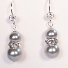 Taylor Pearl and Rhinestone Earrings with CZ French Hooks