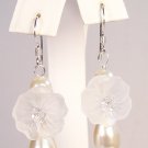 Peony Flower Earrings with Ivory Pearls