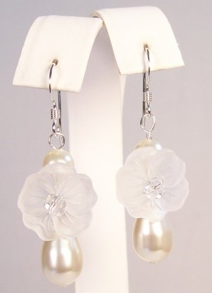 Peony Flower Earrings with Ivory Pearls