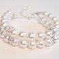Double Strand White Pearl Bracelet with Rhinestone Accents - Wedding Bridal Bracelet