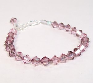 Pink Single Strand Crystal Bridesmaid Bracelet, Sterling Silver, Adjustable