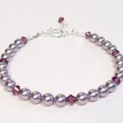 Amethyst Crystal and Mauve Pearl Bracelet - Wedding Jewelry - Bridesmaid