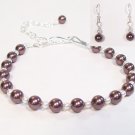 Burgundy and White Pearl Jewelry Set - Bracelet and Earrings - Weddings - Bridesmaids