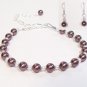 Burgundy and White Pearl Jewelry Set - Bracelet and Earrings - Weddings - Bridesmaids