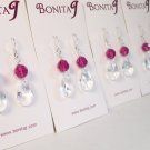 Clear Teardrop Earrings With Fuchsia Hot Pink Crystals - Bridesmaid Earrings - Sterling Silver