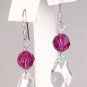 Clear Teardrop Earrings With Fuchsia Hot Pink Crystals - Bridesmaid Earrings - Sterling Silver