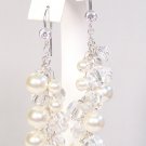 Harlow Pearl Cluster Earrings with CZ French Hooks - Bridal Earrings Pearl and Crystal
