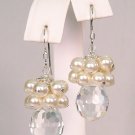 Dilynn Crystal Teardrop Pearl Cluster Earrings - Wedding Earrings - Sterling Silver