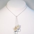 Dilynn Crystal Teardrop Necklace with pearl Clusters - Sterling Silver