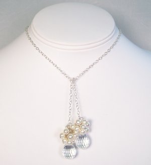 Dilynn Crystal Teardrop Necklace with pearl Clusters - Sterling Silver