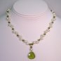 Gabrielle Teardrop Illusion Necklace - Pearls and Crystals - Bridesmaid Necklaces - Green and Cream