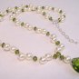 Gabrielle Teardrop Illusion Necklace - Pearls and Crystals - Bridesmaid Necklaces - Green and Cream