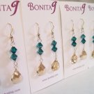 Champagne Teardrop Earrings with Teal Blue Crystals - Gold Filled - Wedding Bridesmaid Earrings