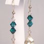 Champagne Teardrop Earrings with Teal Blue Crystals - Gold Filled - Wedding Bridesmaid Earrings
