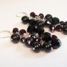 Black Cherry Chandelier Earrings - Cranberry and Jet black - Wedding Earrings