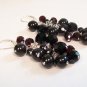 Black Cherry Chandelier Earrings - Cranberry and Jet black - Wedding Earrings