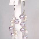 Lavender and White Pearl Cluster Earrings - Wedding Jewelry - Bridesmaid Chandeliers