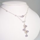 Lavender and White Pendant Necklace - Cluster - Sterling Silver - Wedding Necklace