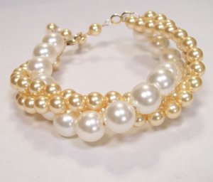 Ivory and Gold Pearl Twisted Bracelet - 14k Gold Filled