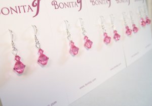 Pink Crystal Bridesmaid Earrings - Rose - Sterling Silver - Wedding Jewelry