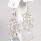 Teardrop Cluster Earrings Bridal earrings - Ivory Cream Pearls - Clear Teardrops