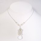 Teardrop Cluster Bridal Necklace - Sterling Silver - Ivory Cream Pearls - Moonlight Crystals