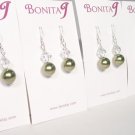 Green Bridesmaid Earrings - Pearls and Crystals - Sterling Silver