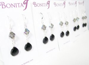 Black Bridesmaid Earrings - Teardrop Crystal - Wedding Jewelry